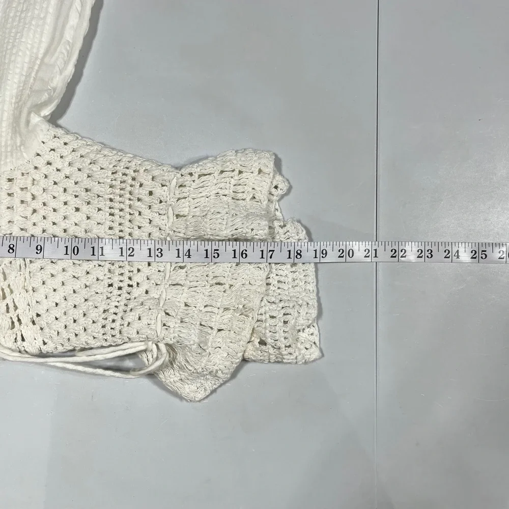 Free People Boho Festival Crochet Babydoll Open Knit Crop Top Medium Renfair